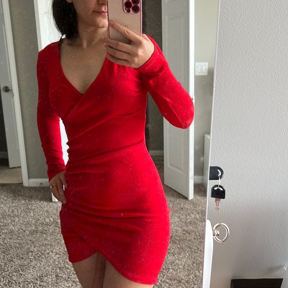 Pink & pink brand , S size , red , long sleeve mini dress